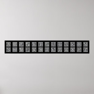 Pôster Alfabeto decorativo antigo da letra do Woodcut