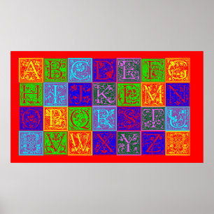 Pôster Alfabeto Decorativo de pop Art Vintage