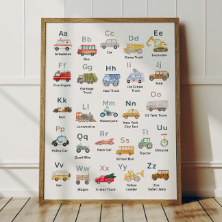 Poster Alfabeto do Transporte Cartaz ABC para Decoração d