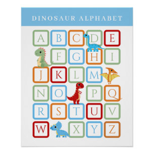 Pôster Alfabeto Educacional de Dinossauro Azul