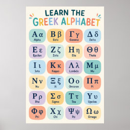 Poster Alfabeto Grego Colorido para Crianças que Aprendem