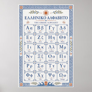 Poster Alfabeto Grego Mediterrâneo Azul Cartão Helênico