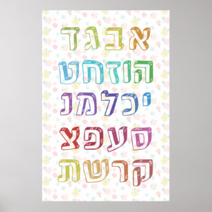 Poster Alfabeto Hebraico Colorido para Crianças Judaicas