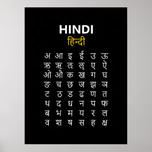 Poster Alfabeto Hindi अ–क्ष Escrito Devanagari