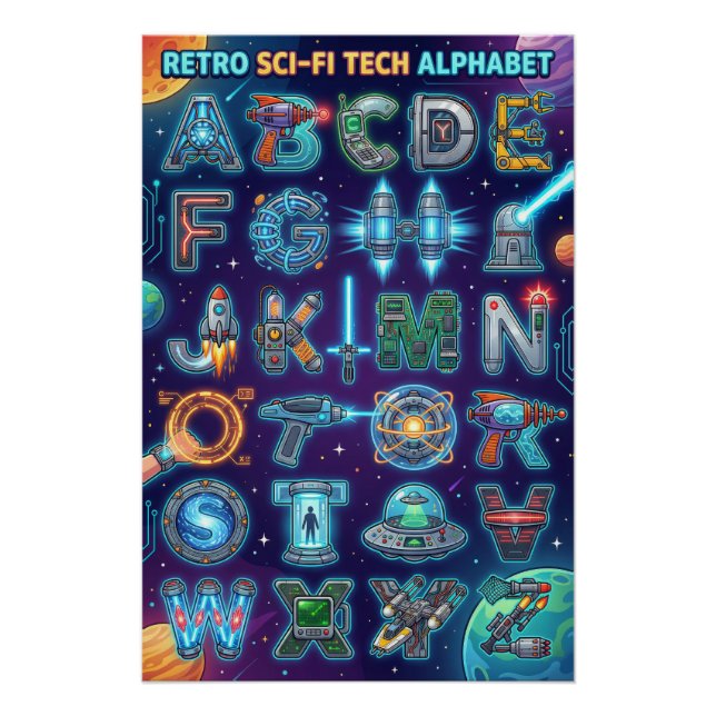 Pôster Alfabeto Retro de Ficção Científica A-Z (Frente)