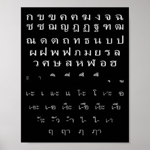 Poster Alfabeto Tailandês na Parede Vogais Fantasia de Ha