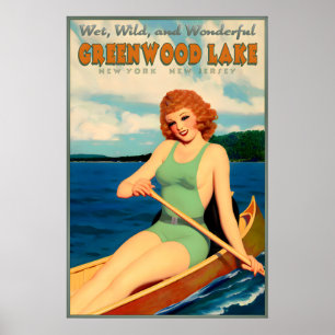 Poster Alfinete de viagem retrô Greenwood Lake Nova York 