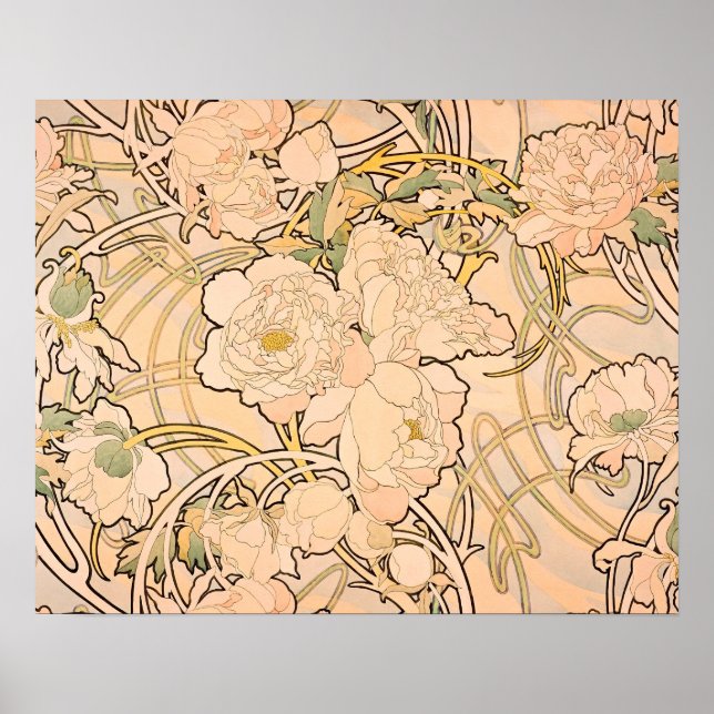 Poster Alfonse Mucha Art Nouveau Peonies (Frente)