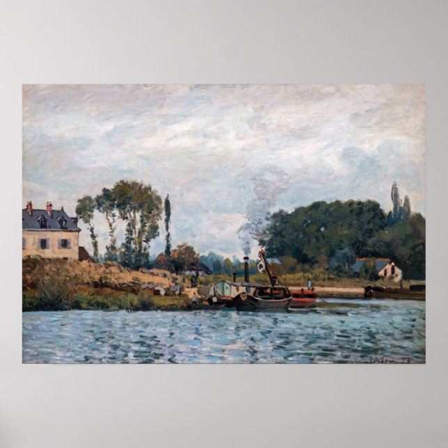 Poster Alfred Sisley - Barcos no Bloqueio em Bougal (Frente)