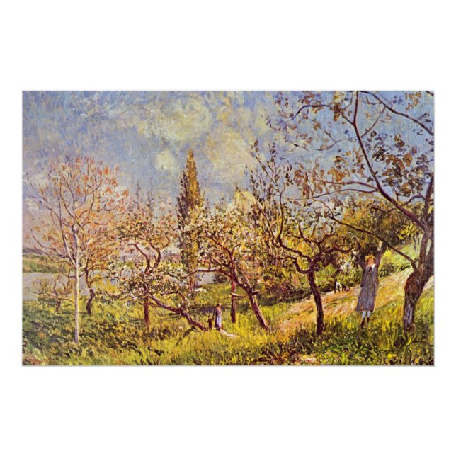 Pôster Alfred Sisley Orchard em primavera (Frente)