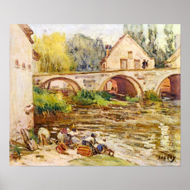 Pôster Alfred Sisley - Os laundresses de Moret (Frente)