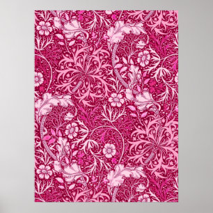 Pôster Alga de Nouveau da arte floral, Borgonha & rosa do