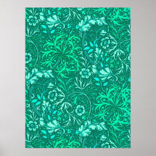 Pôster Alga de Nouveau da arte floral, turquesa e Aqua