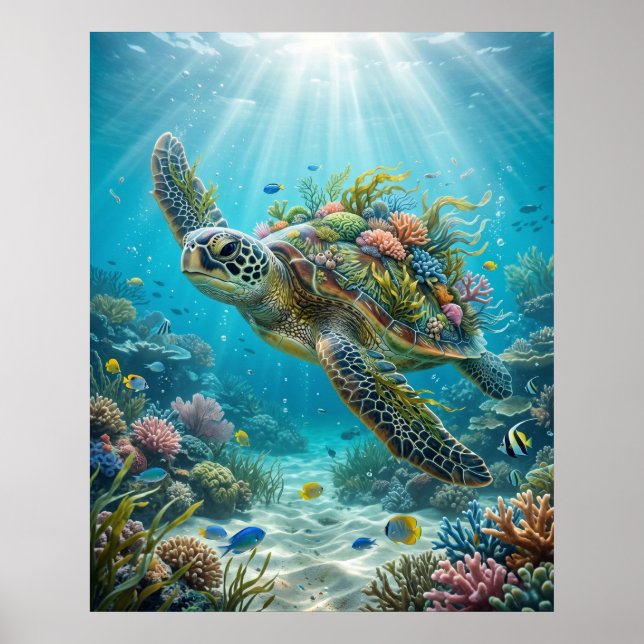 Poster Alga Marinha Tartaruga Oceano Calmo (Frente)