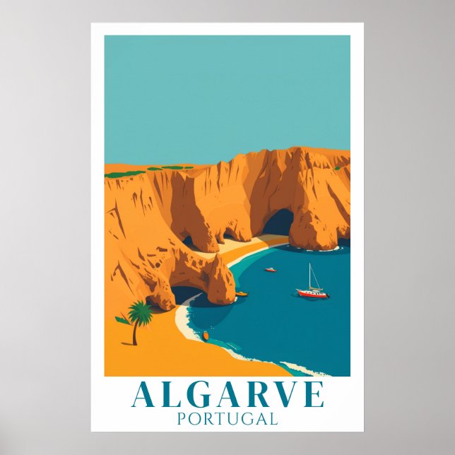 Poster Algarve Portugal Beach Vintage Travel Art (Frente)
