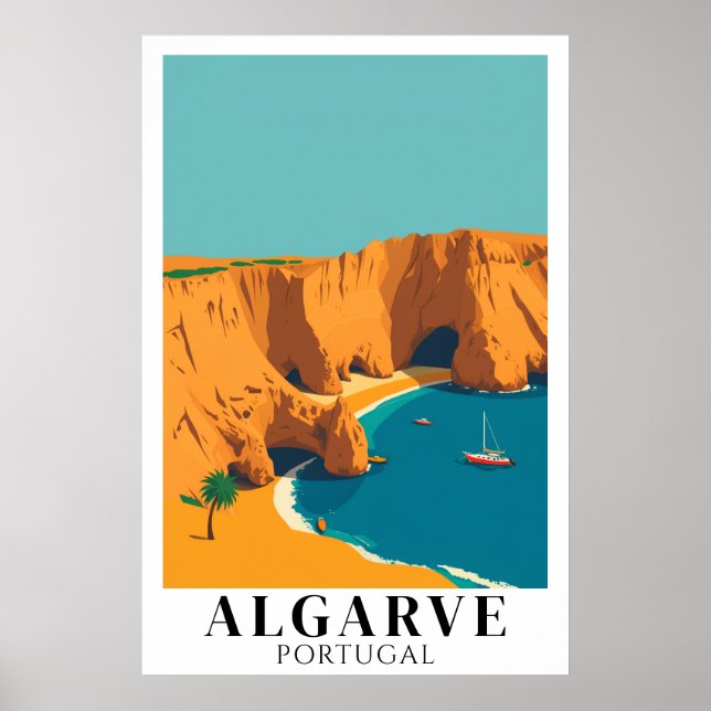 Poster Algarve Portugal Beach Vintage Travel Art (Frente)