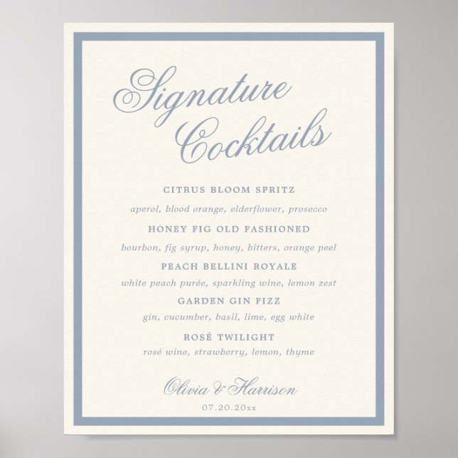 Poster Algo Azul Bebidas com Assinatura Dusty Blue (Frente)