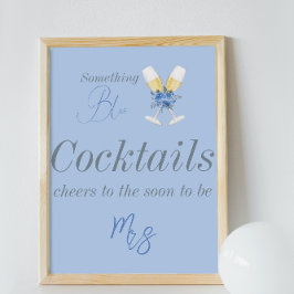 Poster Algo Azul Champagne Chá de panela Floral Bar