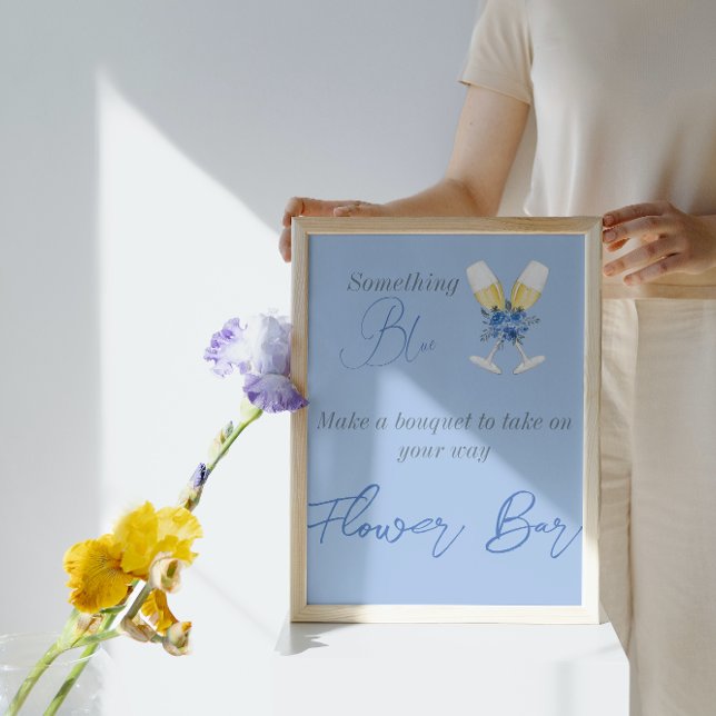 Poster Algo Azul Champagne Chá de panela Floral Bar (Criador carregado)