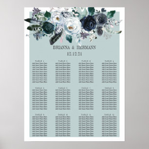 Poster Algo Azul Gráfico de Casamento de Flores