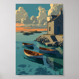 Poster Algodão à beira-mar com Barcos - Arte Costeira Sun