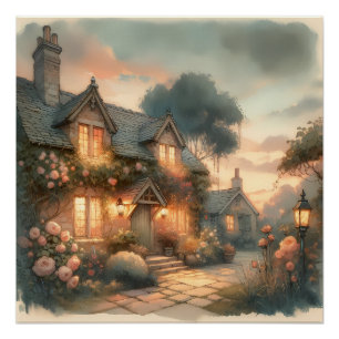 Pôster Algodão de Fairytalte ao Sunset com Rosas