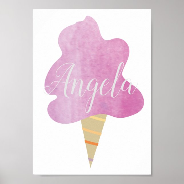 Poster Algodão Doce Cor-de-rosa em Nuvem Aquarela (Frente)