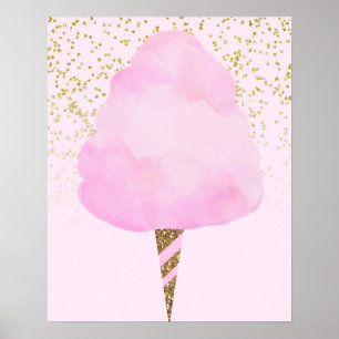 Poster Algodão Doce Rosa & Purpurina Dourada Meninas Fofa