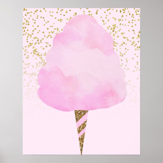 Poster Algodão Doce Rosa & Purpurina Dourada Meninas Fofa (Frente)