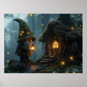 Poster Algodão Gnomo Encantado à Lua: Fantasia