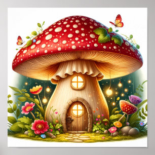 Poster Algodão Mágico da Casa dos Mushroom Encantado