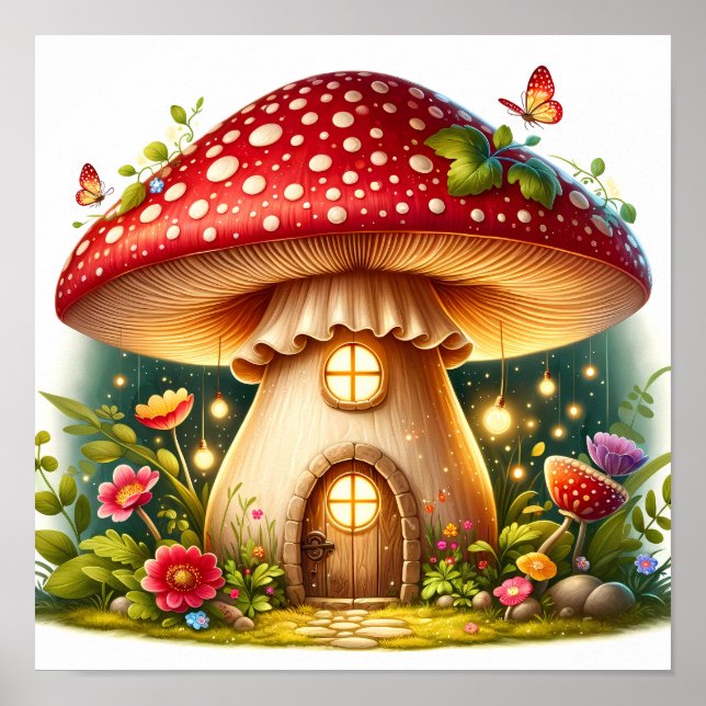 Poster Algodão Mágico da Casa dos Mushroom Encantado (Frente)