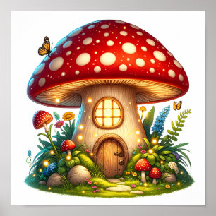Poster Algodão Mágico da Casa dos Mushroom Encantado