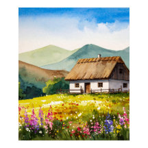 Algodão Rustic Watercolor Country em Flores Selvag