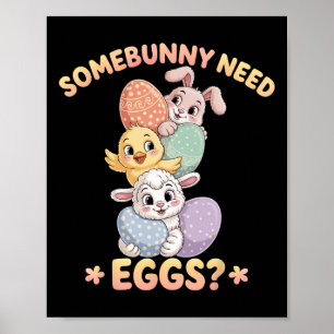 Poster Algum coelhinho precisa de ovos, galinha engraçada