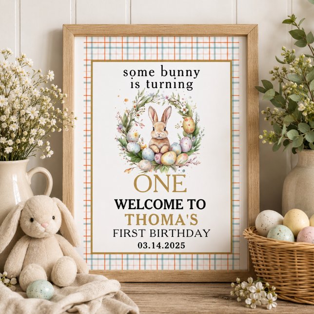 Poster Algum coelho está fazendo um 1º aniversário (Some easter Bunny Is Turning one 1st birthday Poster)