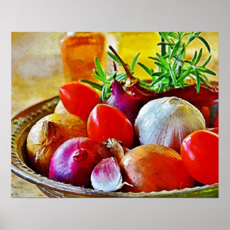 Poster Alho, cebola, muro de tomate para decoração.