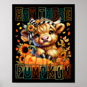 Poster Ali Pumpkin Retro Style Highland Cow Para Fal