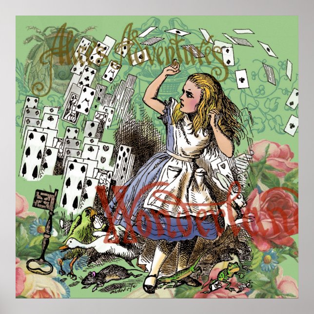 Poster alice cards wonderland hatter rabbit  (Frente)