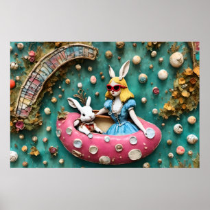 Poster Alice e o Coelho Branco em uma Viagem Flutuante