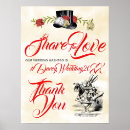 Poster Alice in Wonderland Wedding Hashtag Sign