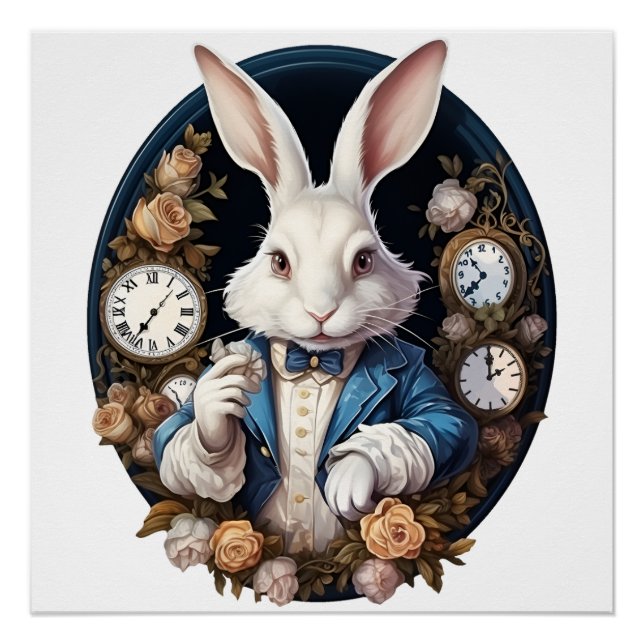 Pôster Alice no Coelho Branco em Relógios e rosas (Frente)
