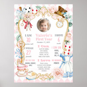 Poster Alice no ONEderland-Rosa 1º aniversário marco