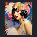 Poster Alicia An Art Deco Flapper<br><div class="desc">Alicia An Art Deco, ela está vestida de ouro com brincos balançosos. Ela tem pena e flores embelezando seu chapéu de cloche. Ela também tem penas. Douradas correntes estão em volta do pescoço que combinam com o ouro em seu vestido. Ela parece que está a caminho de uma noite na...</div>