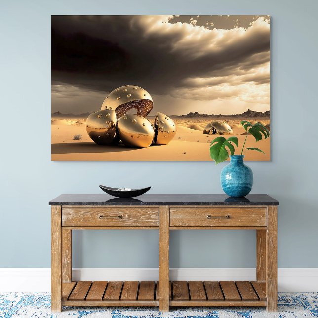 Poster Alien Relics in the Desert (Surreal Golden Desert Wall Art Poster)