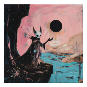 Pôster Alienígena Cat Black Moon Witchy AI Art Semi Gloss