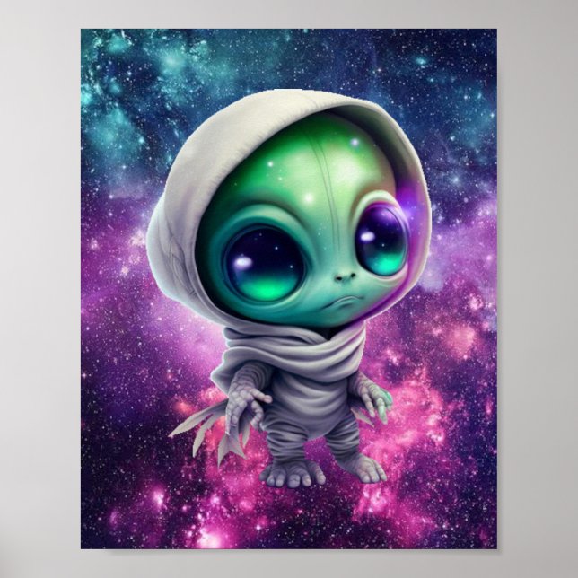 Poster Alienígena Chibi em Hoodie (Frente)
