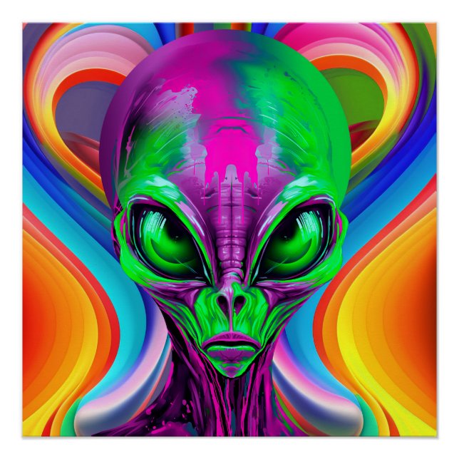 Pôster Alienígena Colorido Geométrico Moderno (Frente)