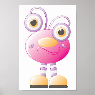 Poster Alienígena Cor-de-Rosa Bonita Com Olhos Grandes