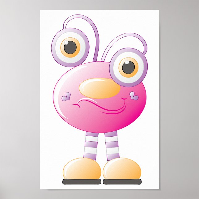 Poster Alienígena Cor-de-Rosa Bonita Com Olhos Grandes (Criador carregado)